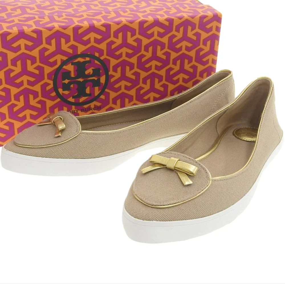 Tory Burch Dakota sneaker-Canvas/Metallic gold tan size 9 - Picture 2 of 10